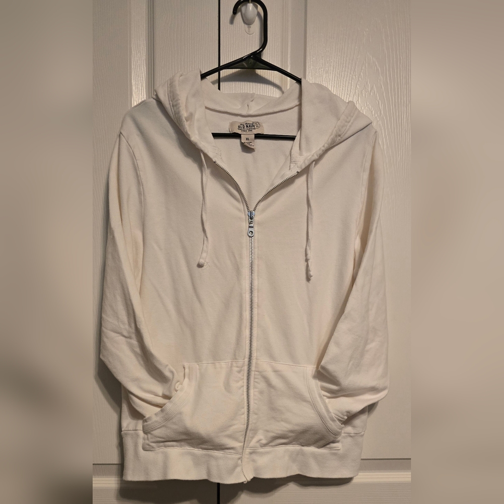 Old Navy Classic White Zip Front  Hoodie. XL